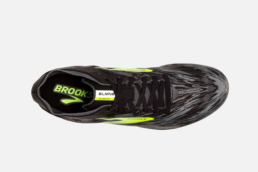 Brooks Running Shoes Mens Black/Green - ELMN8 v5 Spikes - 6725-XJZUH